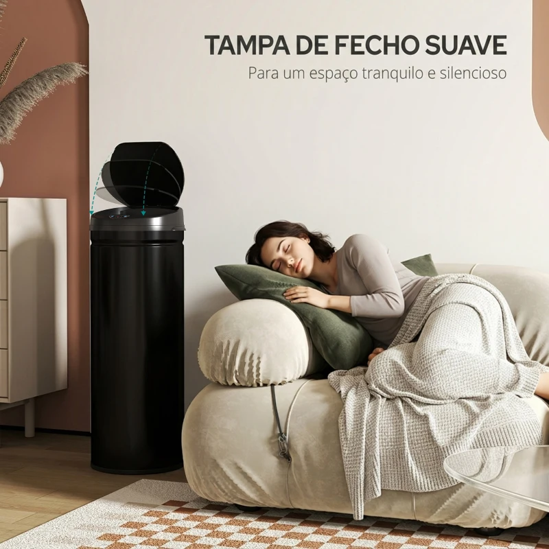 HOMCOM Caixote do Lixo Automático 50 L com Sensor Infravermelho, Fecho Automático, Antidedadas, Aço Inoxidável, Preto