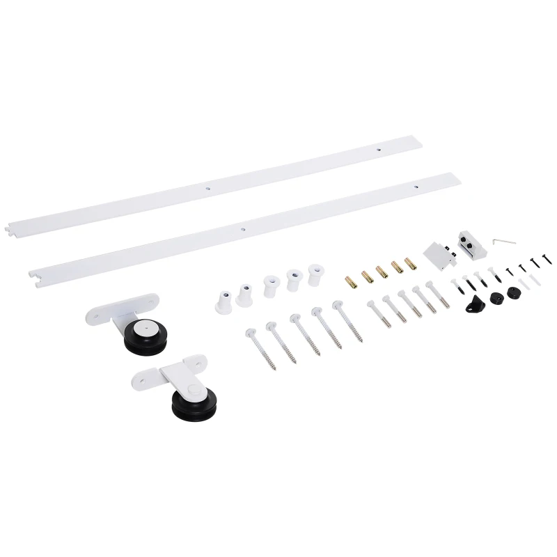 HOMCOM Schuifdeurrails Kit, Soepele Rollen, Ruimtebesparend, Koolstofstaal, Wit, 183 cm