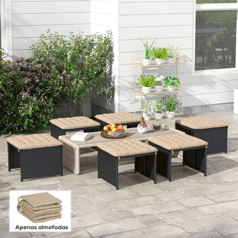 Outsunny Conjunto de 6 Almofadas para Cadeiras de Jantar 40x40 cm 6 Peças Almofadas para Cadeiras de Jardim Acolchoadas com Fitas Caqui