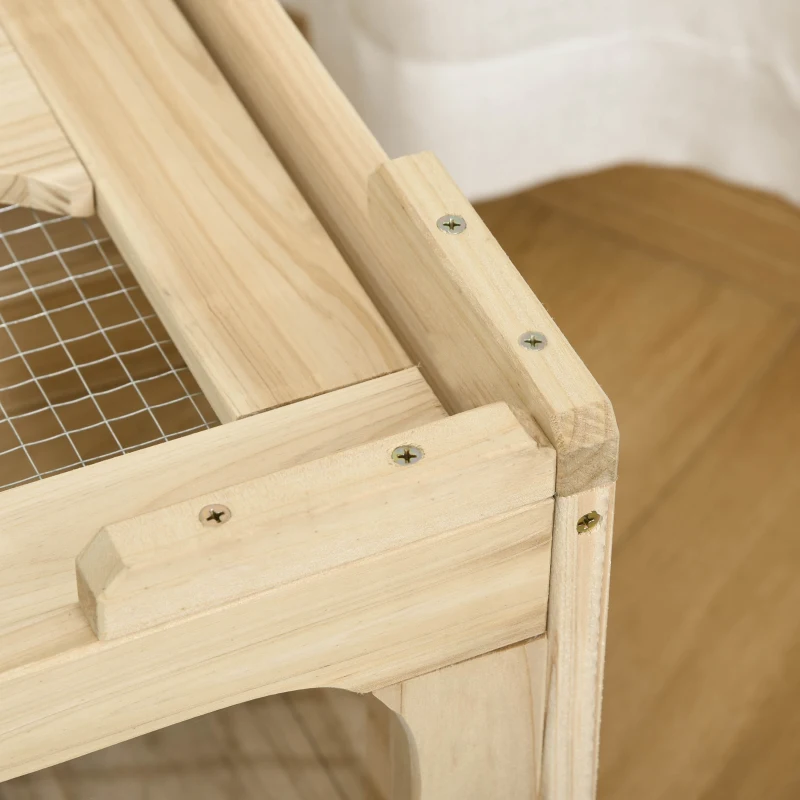 PawHut Large Wooden Hamster Cage Pet Small Animal Kit Activity Center Play House for Indoor 78 x 40 x 44 cm, Natural