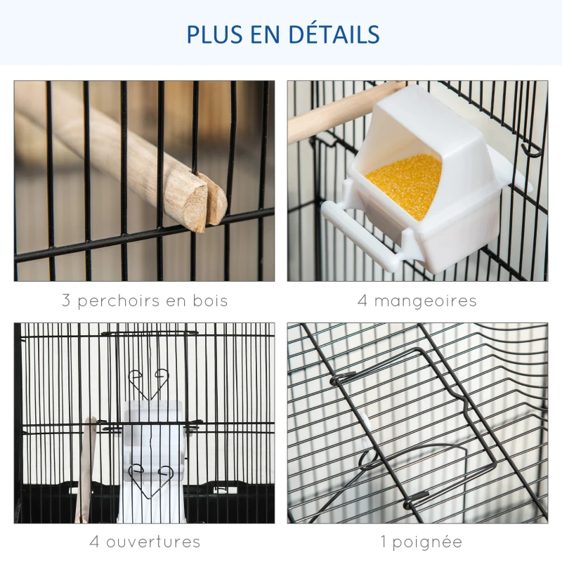 Pawhut Cage à oiseaux volière avec mangeoires perchoirs plateau excrément amovible cage pour canaris perruches perroquets 46,5 x 35,5 x 92 cm noir