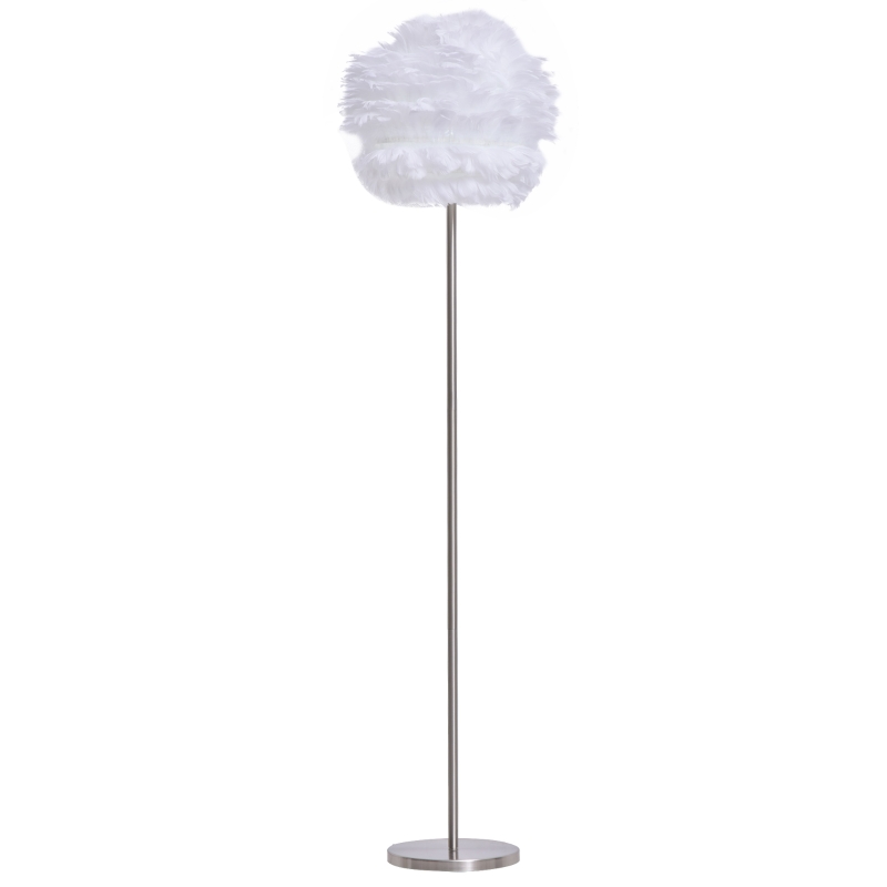 HOMCOM Lampadaire plume sur pied - ampoule E27 60 W max. - interrupteur à pied - dim. Ø 40 x 160H cm - métal chromé plumes d'oie blanc