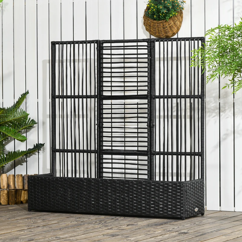 Outsunny Blumenkasten mit Spalier, wetterfest, Polyrattan, 103 x 29 x 103 cm, Schwarz