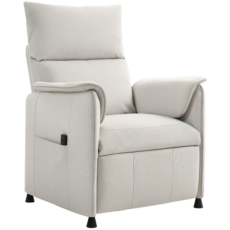 HOMCOM Poltrona Reclinabile Elettrica con Telecomando e Poggiapiedi, in Tessuto Effetto Velluto, 80x83x104 cm, Crema