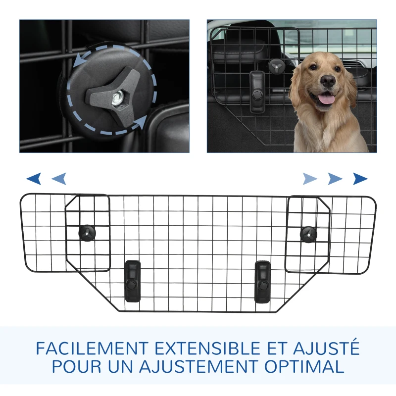 PawHut Grille de protection universelle pour chien barrière de sécurité de voiture pour chiens largeur ajustable 90-120 cm noir