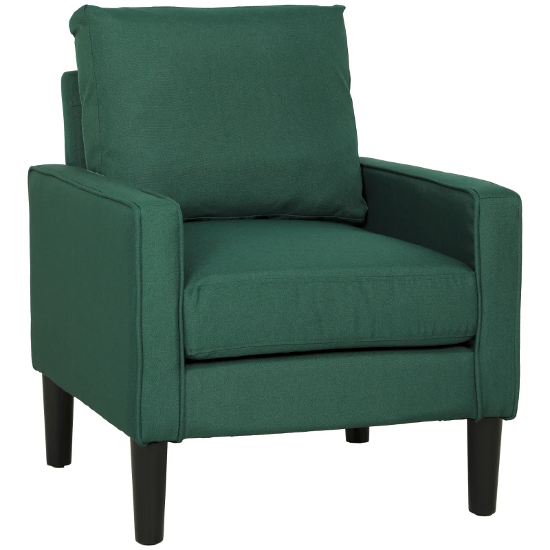 HOMCOM Accent Chair, Removable Pillow Linen Armchair with Comfy Spring Cushion for Living Room, Bedroom, Study, Dark Green