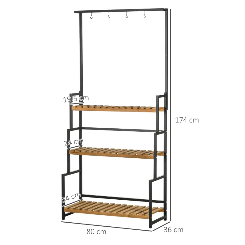 Outsunny 3-laags plantenrek, bloementrap met bevestigingshaken, tuinplantenstandaard, natuurlijk hout, 80 cm x 36 cm x 174 cm