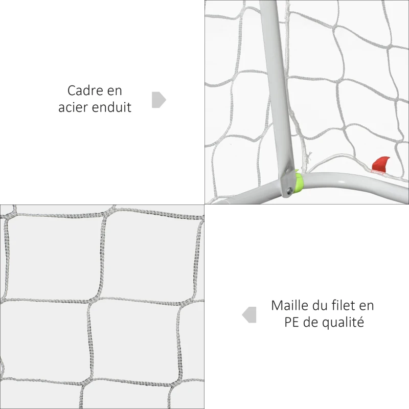 HOMCOM Lot de 2 buts de football - cage de foot - but d'entrainement - châssis métal filet PE - piquets & outil inclus - blanc