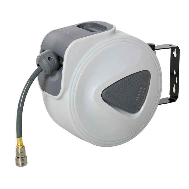 DURHAND Enrouleur de tuyau à air comprimé - tuyau : 10 m + 0,9 m - Ø intérieur 3/8" (9,5 mm), 1/4" (6,35 mm) BSPT - dévidoir automatique pour tuyau d'air rétractable gris