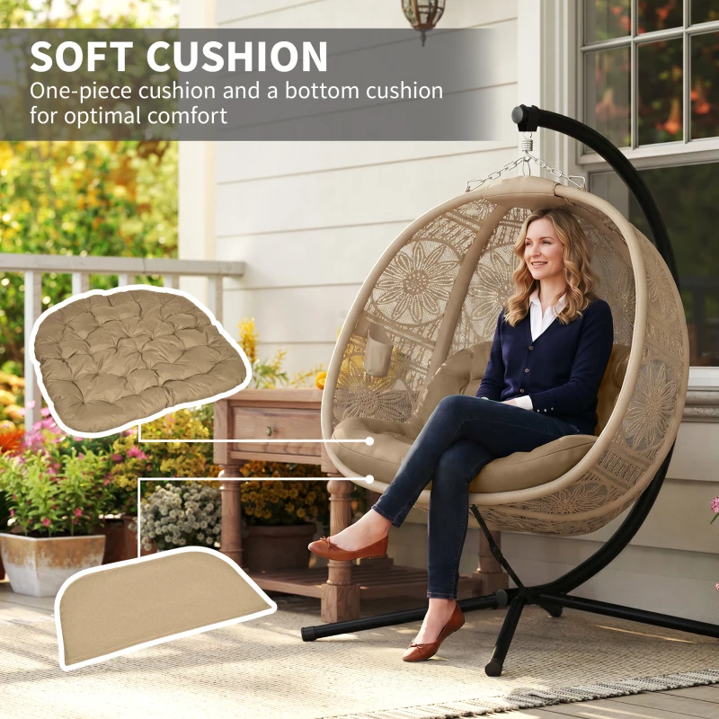 Outsunny Round Egg Basket Chair, with Steel Stand, Sand