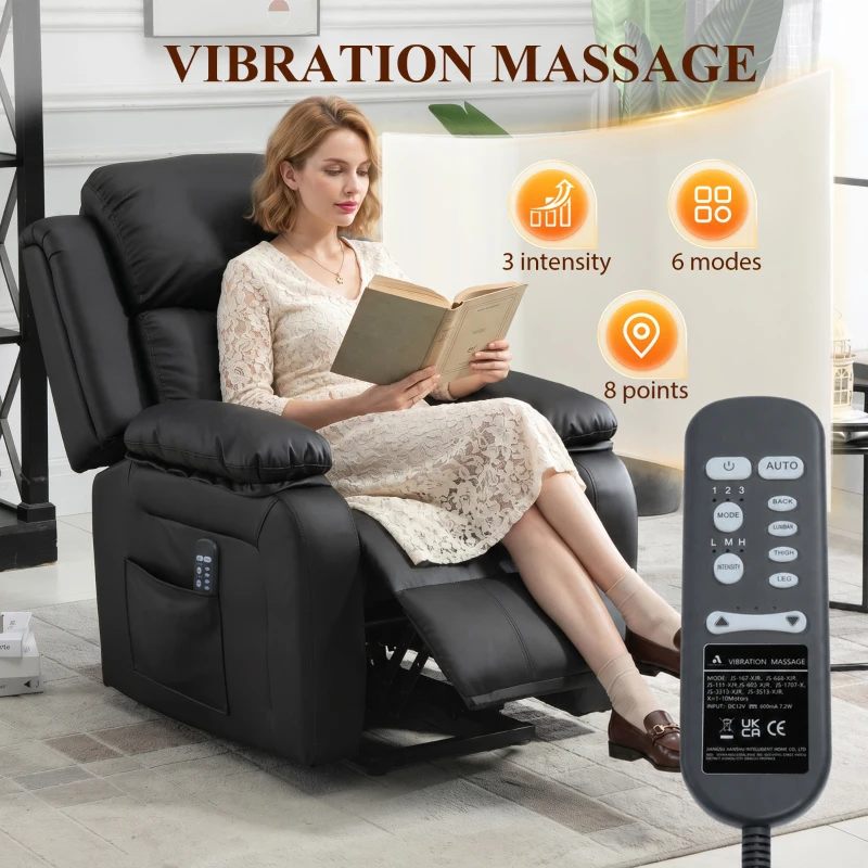 HOMCOM Riser and Recliner Chair with Vibration Massage, PU Leather Power Lift Chair for Elderly, Black