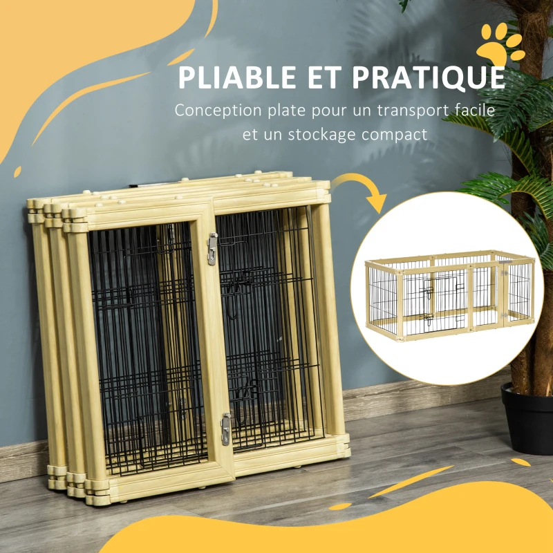PawHut Parc enclos modulable et Gamelles chiens surélevées 6 panneaux porte verrouillable 2 bols amovibles chacun 1,1L et tapis