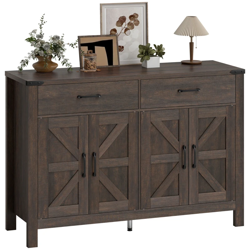 HOMCOM Kitchen Cupboard, Sideboard with 4 Doors, 2 Drawers and 2 Adjustable Shelves for Dining Room, Dark Brown