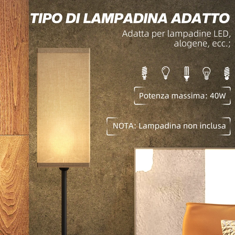 HOMCOM Lampada da Terra 40W con Interruttore a Pedale, in Tessuto Effetto Lino e Metallo, Ø25x161.5 cm, Nero e Beige