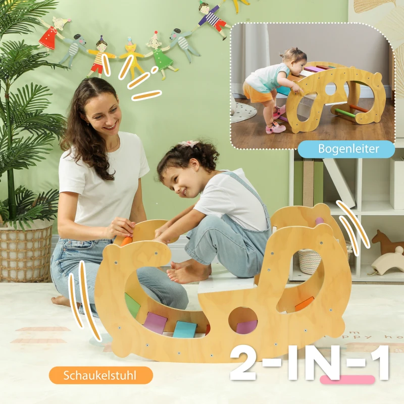 AIYAPLAY 2-in-1 klimrek met schommelstoel, houten klimboog om te schommelen en klimmen, klimspeelgoed, voor kinderen 1,5-4 jaar, binnen, multicolor