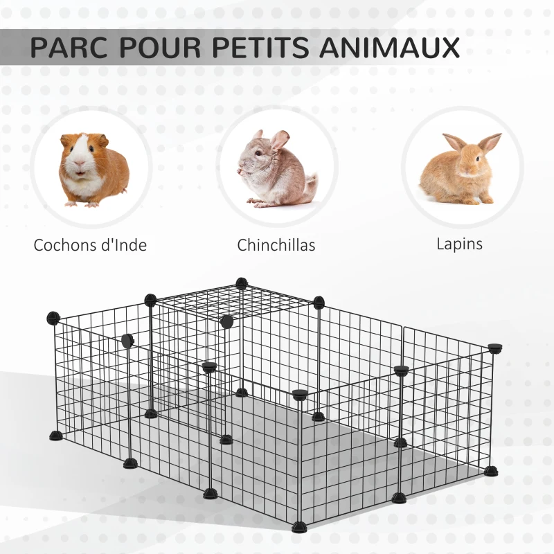 PawHut Enclos pour petits animaux parc pour lapins, cochons d'Inde et rongeurs modulable, noir