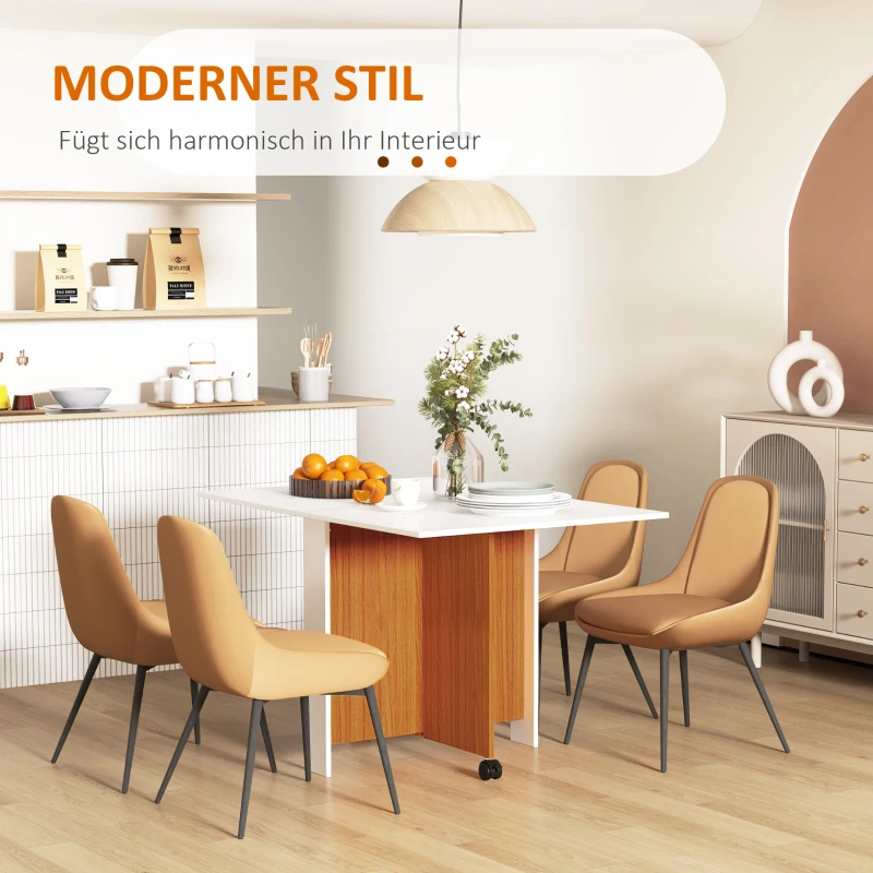 HOMCOM Uitklapbare Uitschuifbare Eettafel, Mobiel, Modern Ontwerp, 120 cm x 80 cm x 73 cm, Teak + Wit