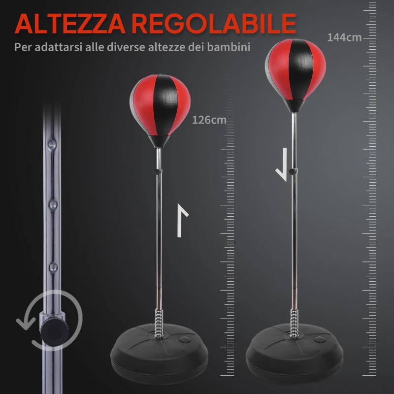 HOMCOM Set Punching Ball da Terra per Adolescenti con Guantoni e Pompa, Altezza Regolabile da 126-144 cm