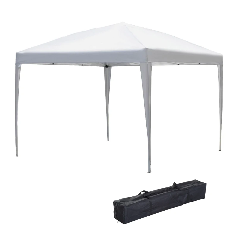 Outsunny Tenda Dobrável 2,95x2,95 cm com Bolsa de Transporte Altura Ajustável Anti-UV e Impermeável para Terraço Pátio Branco Prateado