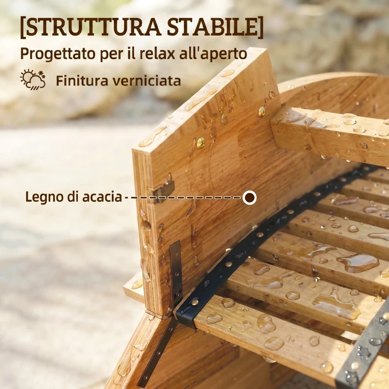 Outsunny Set di 2 Sdraio a Dondolo Pieghevoli ed Ergonomiche in Legno di Acacia