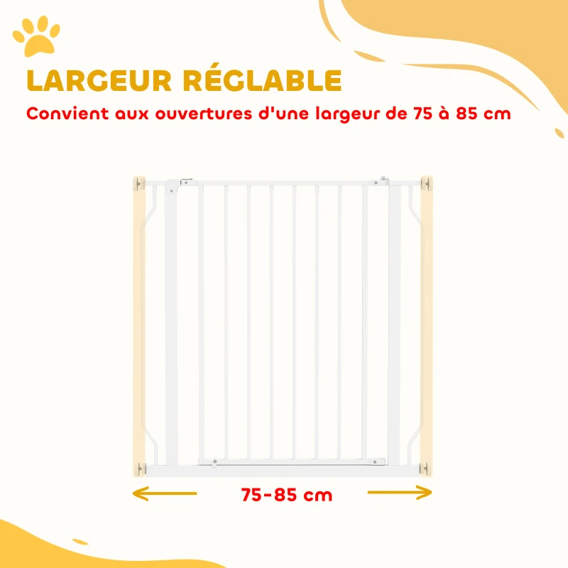 PawHut Barrière de sécurité barrière pour animal domestique longueur réglable dim. 75-85L x 76H cm blanc