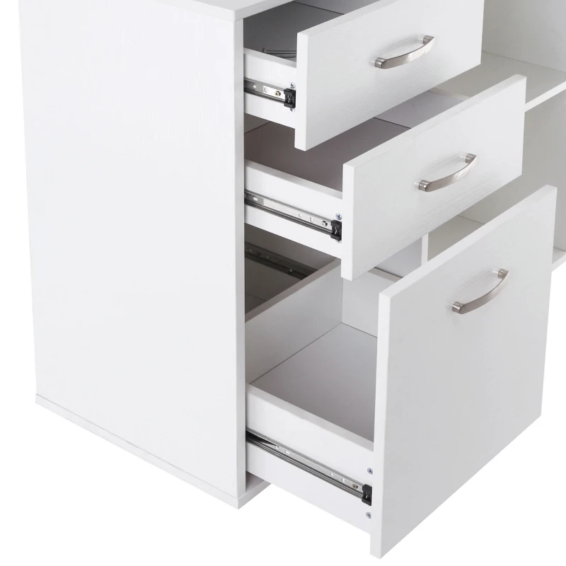 HOMCOM Eckschreibtisch Esstisch Computertisch Bürotisch Winkelschreibtisch Regal L-Form 117 x 83,5 x 76 cm, I-Form 162 x 50 x 76 cm, Weiß, MDF+Metall