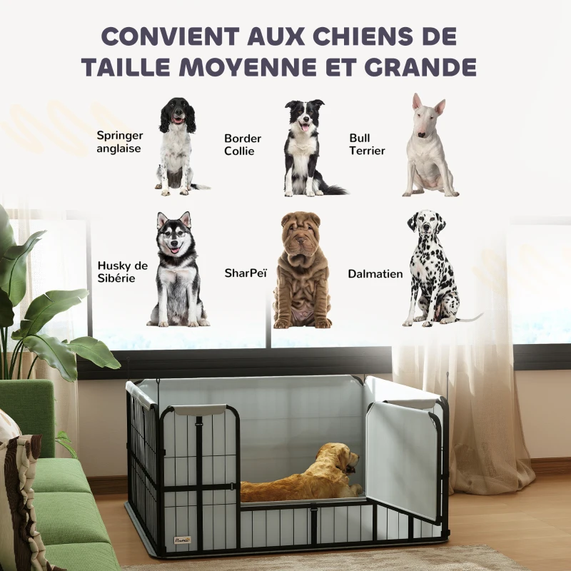 PawHut Parc de mise bas pour chien caisse de mise bas pour chiens avec porte tapis de propreté lavable 122 x 122 x 60 cm noir