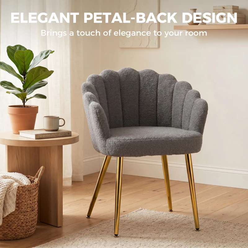 HOMCOM Lounge Chair Petal-Back Armchair Metal Metal Legs for Living Room Bedroom, Grey