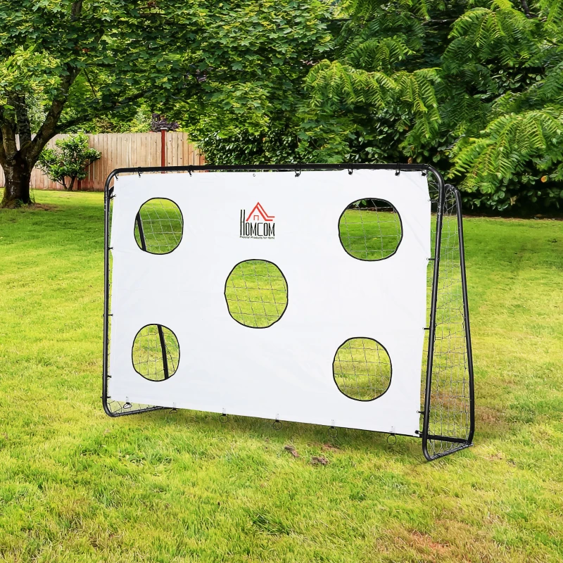 HOMCOM But de football 2 en 1 avec cible de tir, cage de foot exterieur avec 5 cible pour entraînement, 240 x 88 x 174 cm blanc