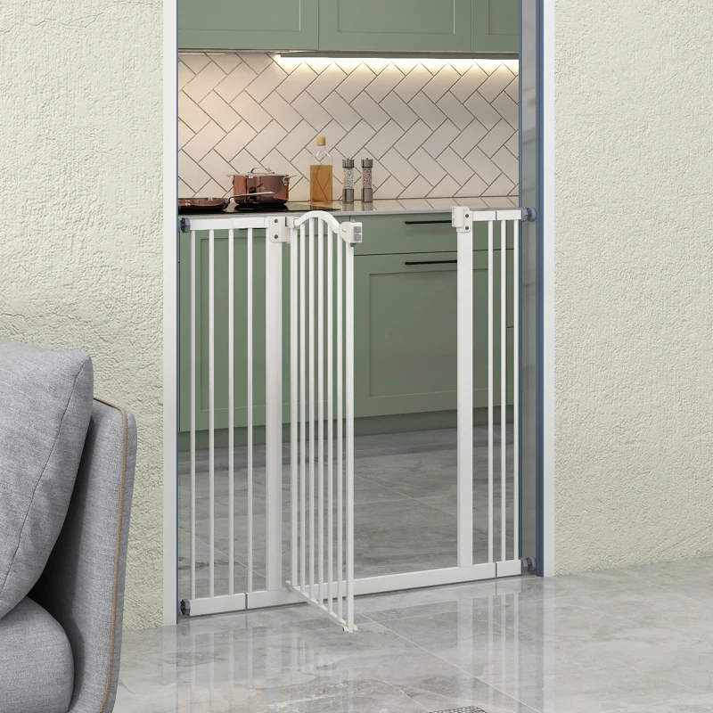PawHut Barrière de sécurité pour chien extensible 74-100 cm fermeture automatique fixation par pression sans percer blanc