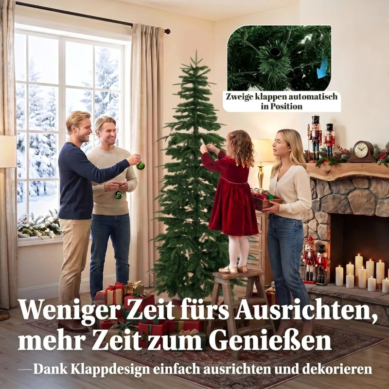 HOMCOM Kunstkerstboom 210 cm, spar met scharniertakken, 800 takpunten, inklapbare stalen standaard, groen