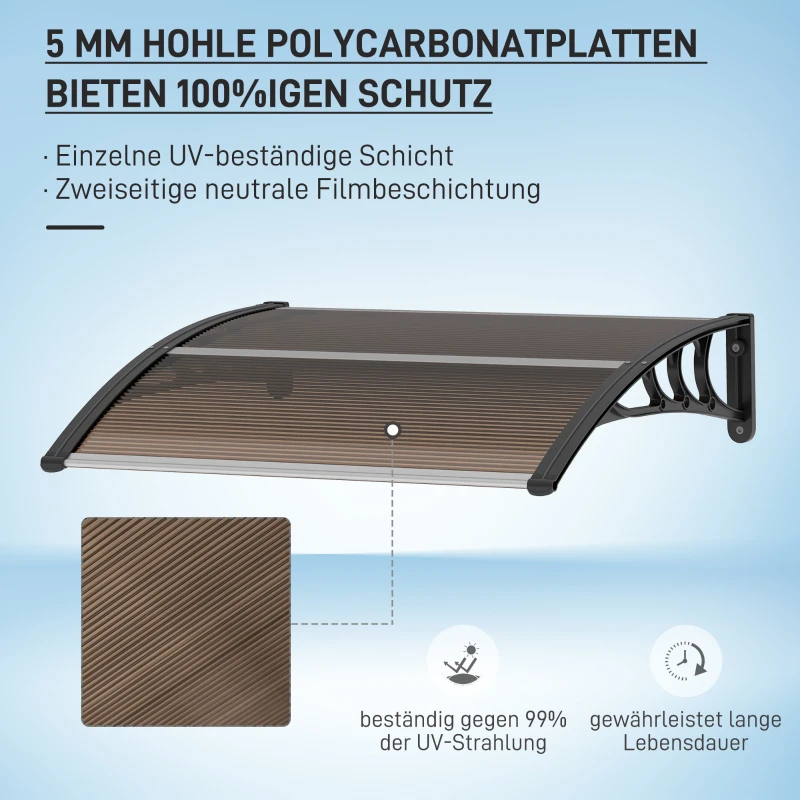 Outsunny® luifel voordeurluifel 120 x 80 cm luifel overkapping polycarbonaat polycarbonaat bruin | Aosom.de