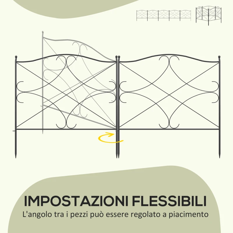 Outsunny Recinzione Esterna a 5 Pannelli in Metallo con Paletti, 305x62 cm, Nera