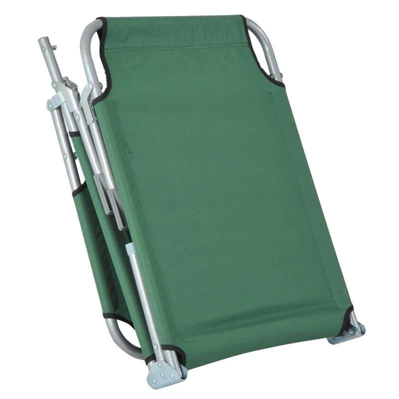 Outsunny Reclining Sun Lounger Chair Folding Camping Bed with 4-Position Adjustable Backrest, for Travel Indoor Outdoor Office Fishing, Green