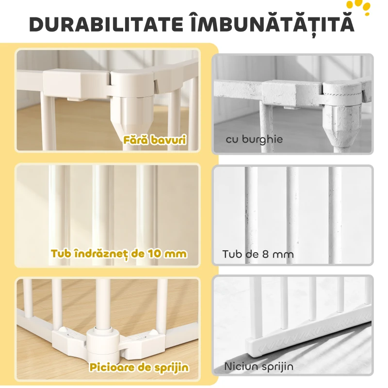 PawHut Țarc pentru Câini cu 8 Panouri Modulabile și Închidere Automată, din Oțel și ABS, 61x3x75 cm, Alb
