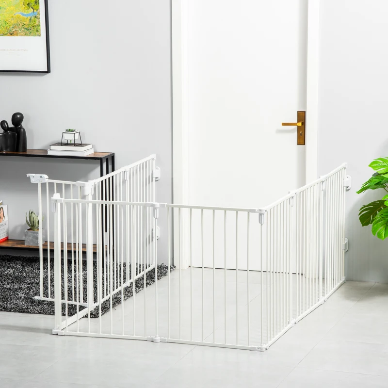 PawHut Barrière de sécurité barrière de protection cheminée parc enclos chien pliable modulable 8 panneaux porte sans perçage