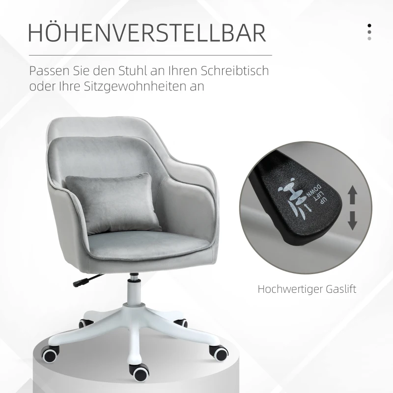 Vinsetto massage bureaustoel kantoorstoel computerstoel draaistoel werkstoel met trilfunctie armsteunen in hoogte verstelbaar fluweel grijs 55 x 65 x 79-89 cm