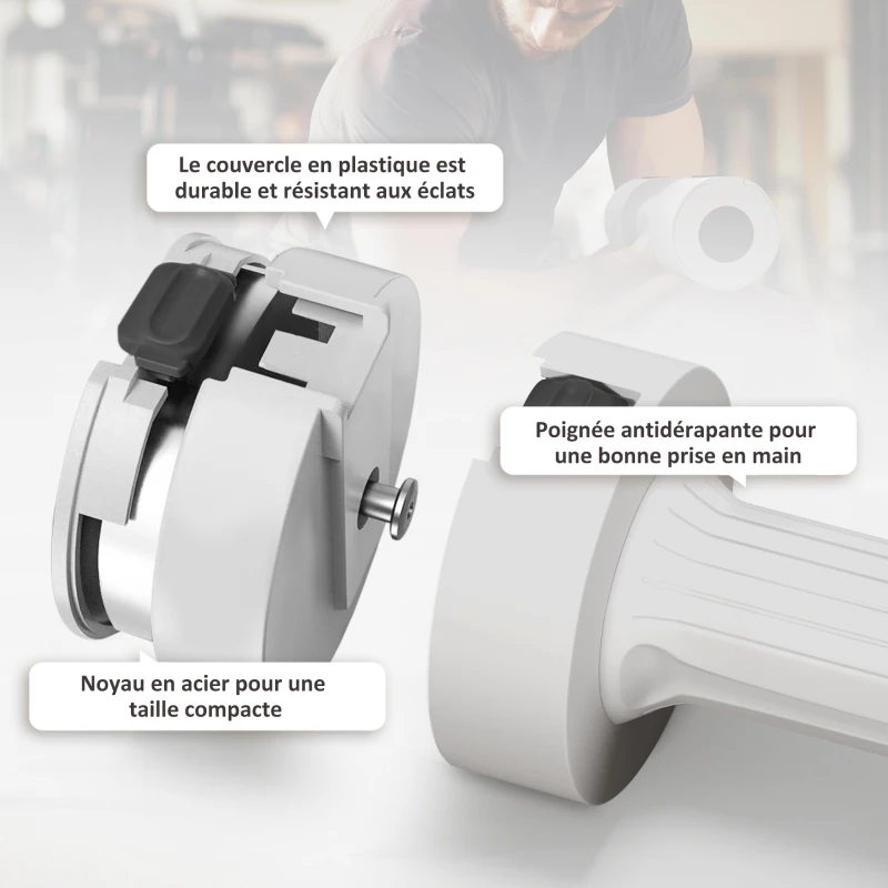 SPORTNOW Set de 2 haltères ensemble musculation disques poids réglables en acier et boîte de rangement 2 x 2,5 kg blanc