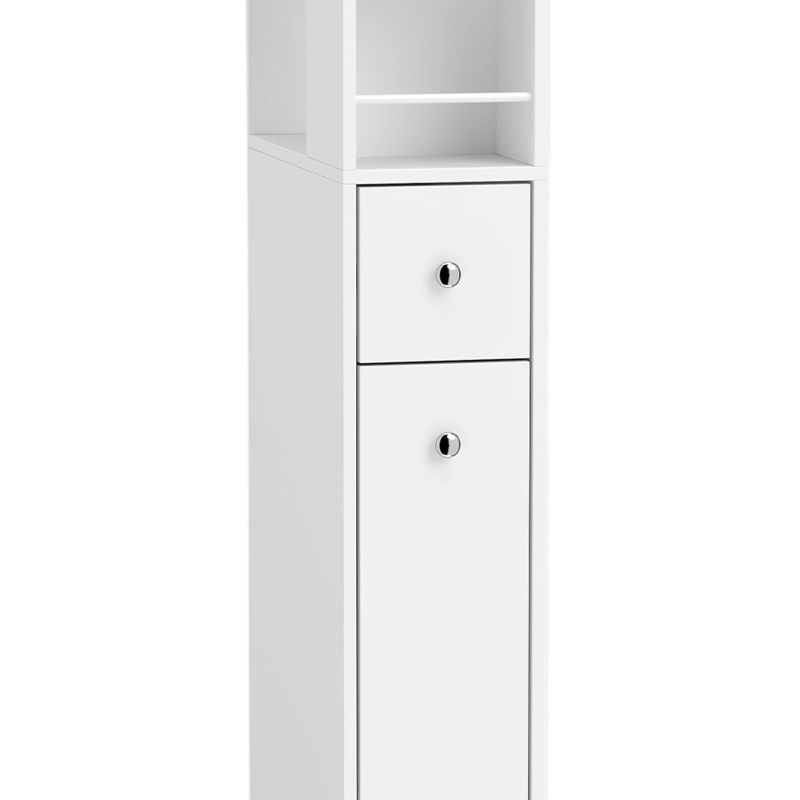 HOMCOM Smalle hoge badkamerkast, 135 cm badkamerkast met 2 lades, wit