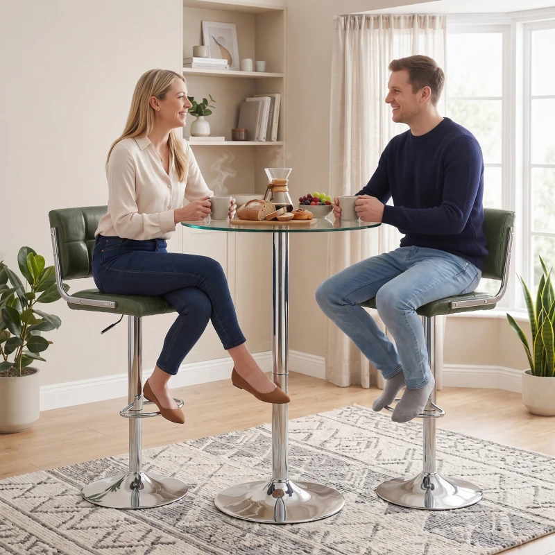 HOMCOM Bar Stools Modern PU Leather Adjustable Breakfast Bar Stools Backrest Set of 2 Green