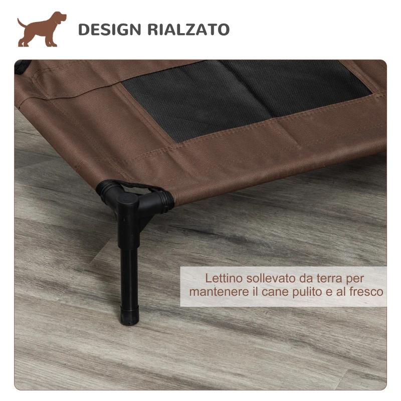 PawHut Lettino per Cani Rialzato con Seduta Traspirante, in Acciaio e Tessuto, 61x46x18 cm, Nero e Caffè
