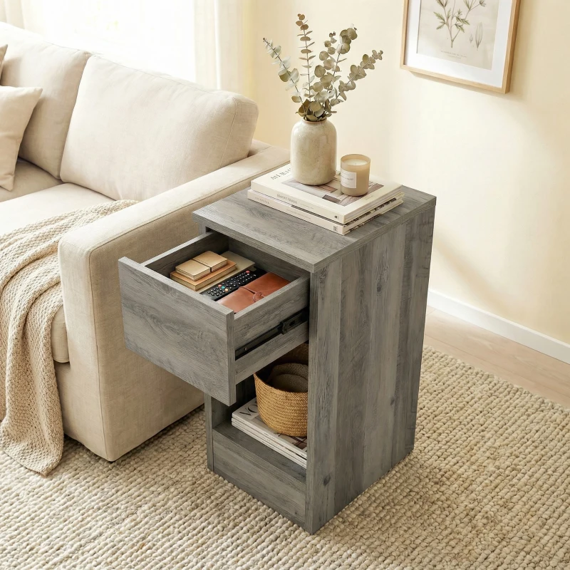HOMCOM Set of Two Modern Storage Bedside Tables - Grey