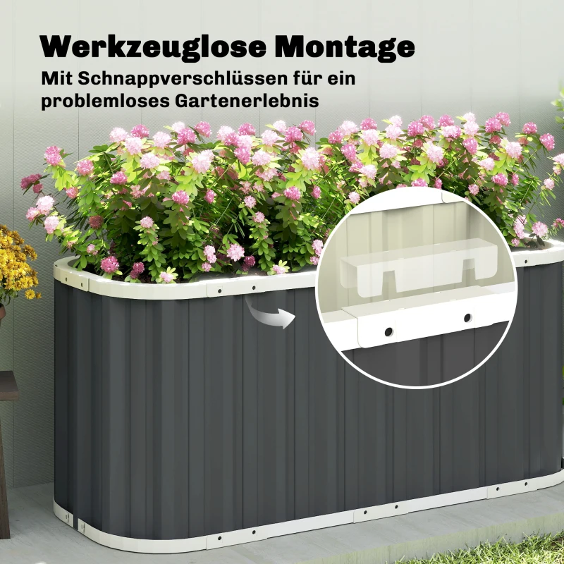 Outsunny Hochbeet Metall 136 x 53 x 61 cm Tief Gartenbeet mit Schutzkanten Pflanzenetiketten Handschuhe Offenem Boden