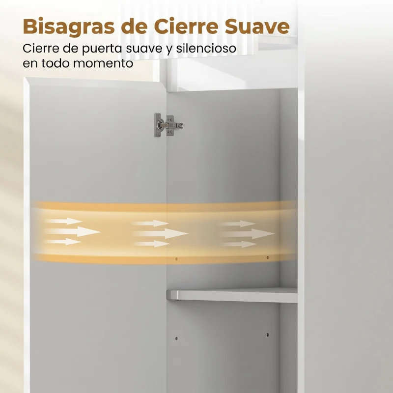HOMCOM Armario de Baño Alto con Cajón Diseño Acanalado Estante Ajustable Estantes Abiertos para Espacios Pequeños Blanco
