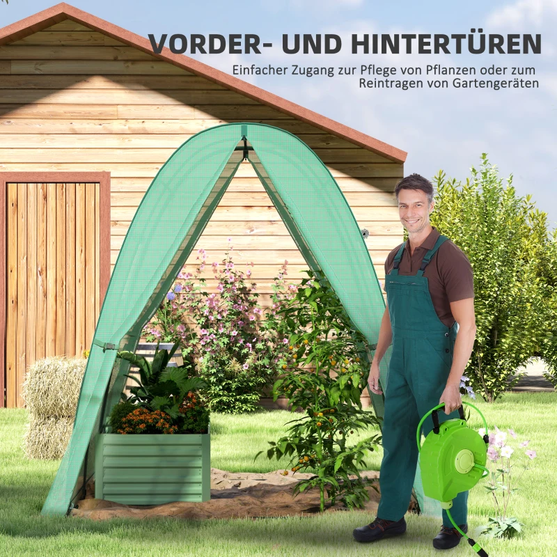 Outsunny Boogkas met zandzakken en kunststofafdekking, 2 oprolbare deuren, gaasramen, draagbaar, 1,8 x 1,8 x 2 m, Groen