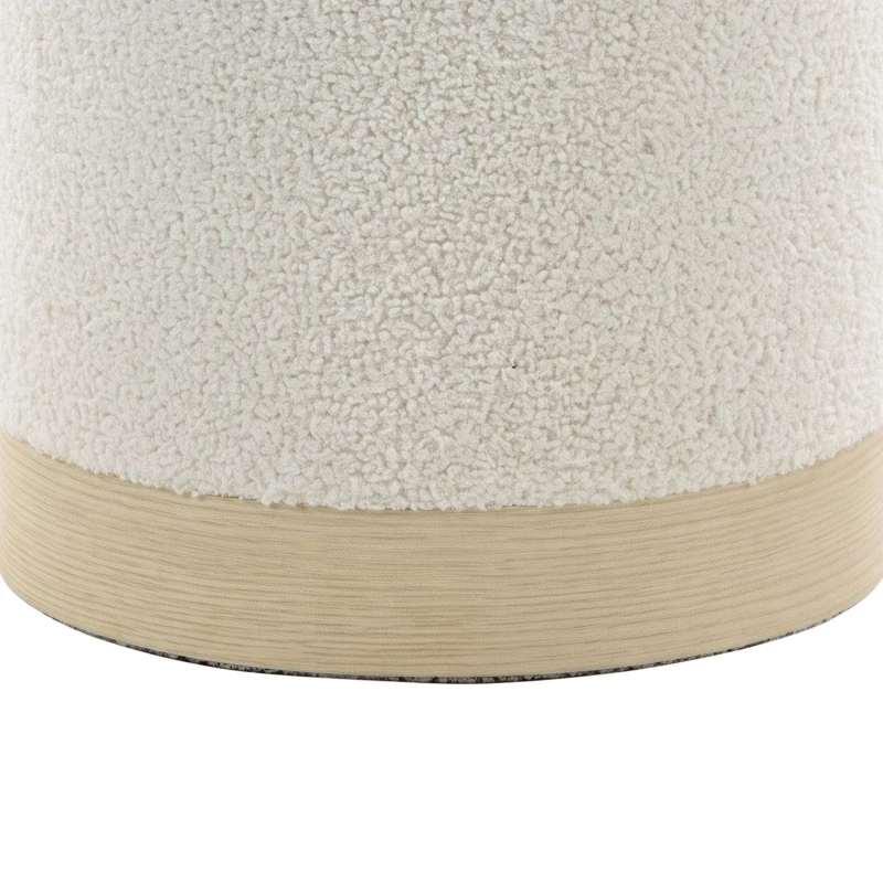 HOMCOM 38 cm ronde poef met Sherpa-bekleding, opbergruimte en metalen voet in houtlook, crèmewit