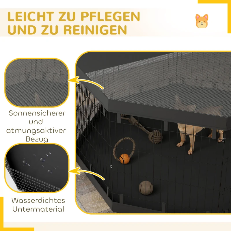 PawHut Puppyren, 76 cm Hoog/ong. 2,5 m², 8 Panelen, Bodemzeil, Combo-Dakzeil