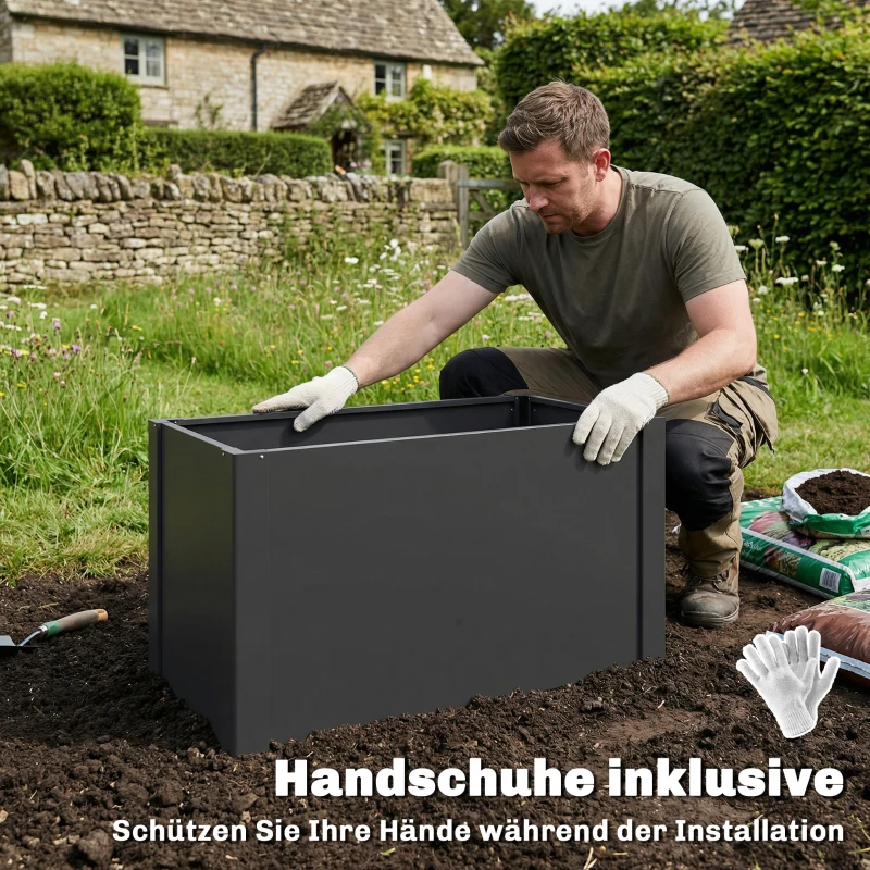 Outsunny Verhoogde plantenbak met open bodem, versterkte stang en handschoenen, 102 x 52 x 55 cm, zwart