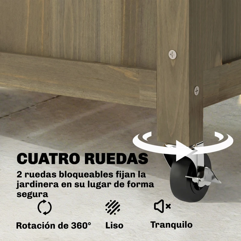 Outsunny Jardinera de Madera con Enrejado Metálico y Ruedas para Plantas Trepadoras Macetero Elevado 72x36x168 cm Carbonizado