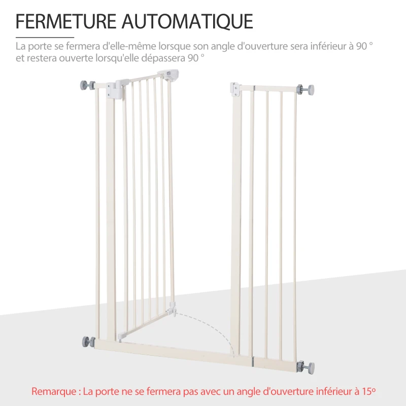 Barrière de sécurité Longueur réglable dim. 74-80 cm ou 91,5-97,5 cm métal Plastique Blanc